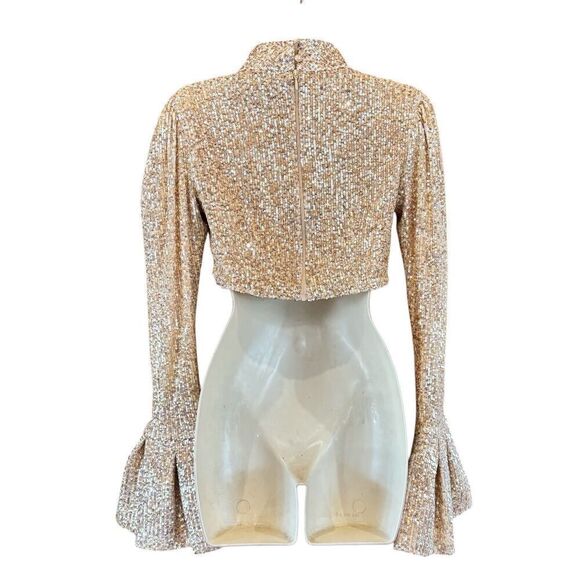 In the Mood for Love Miel Sequin Crop Top in Gold NWT Size Small - Picture 2 of 5